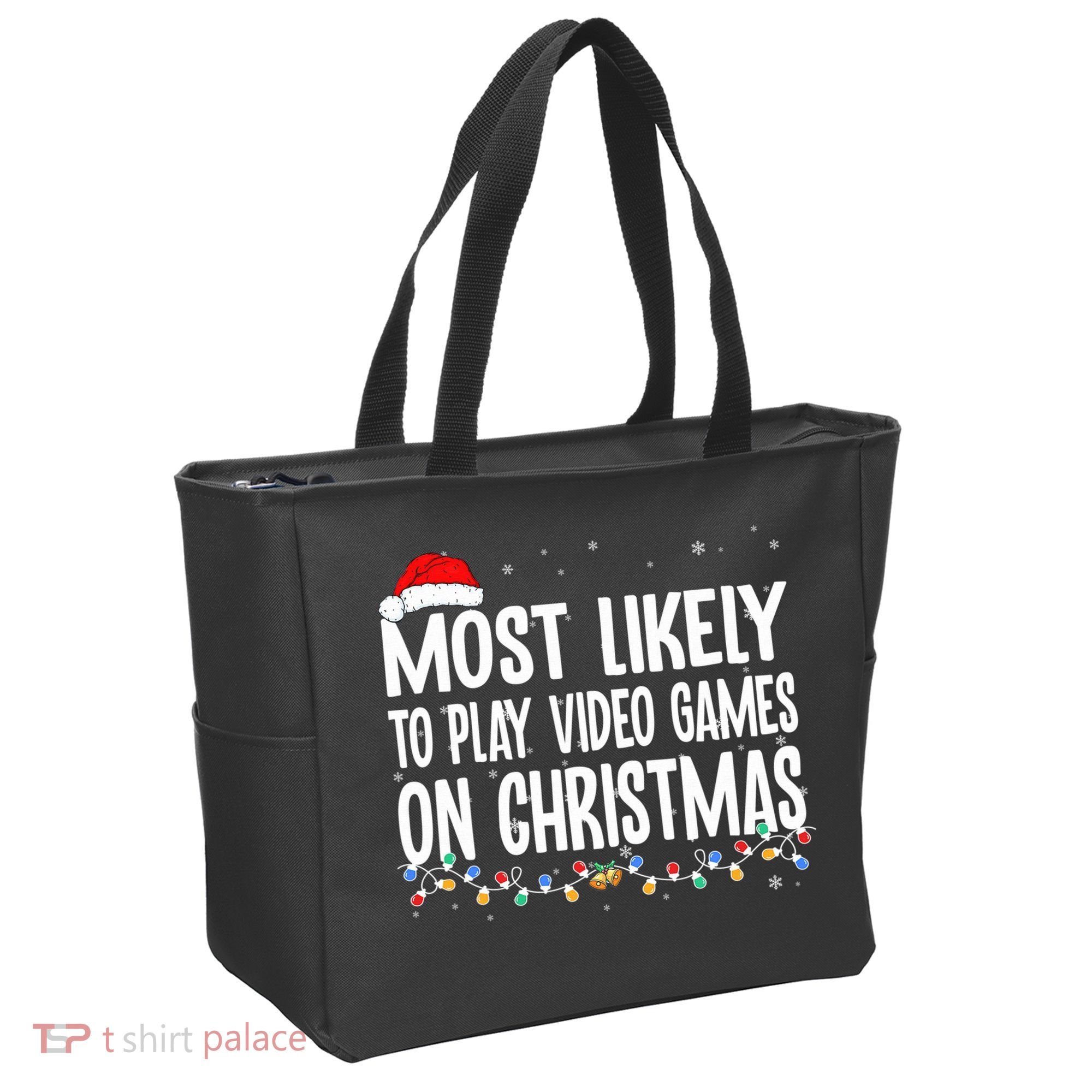 Most Likely To Play Video Games On Christmas Xmas Lights  Tote Bag