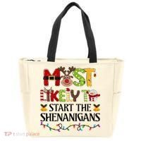 Most Likely To Start The Shenanigans Christmas Family Xmas Tote Bag thumb 0