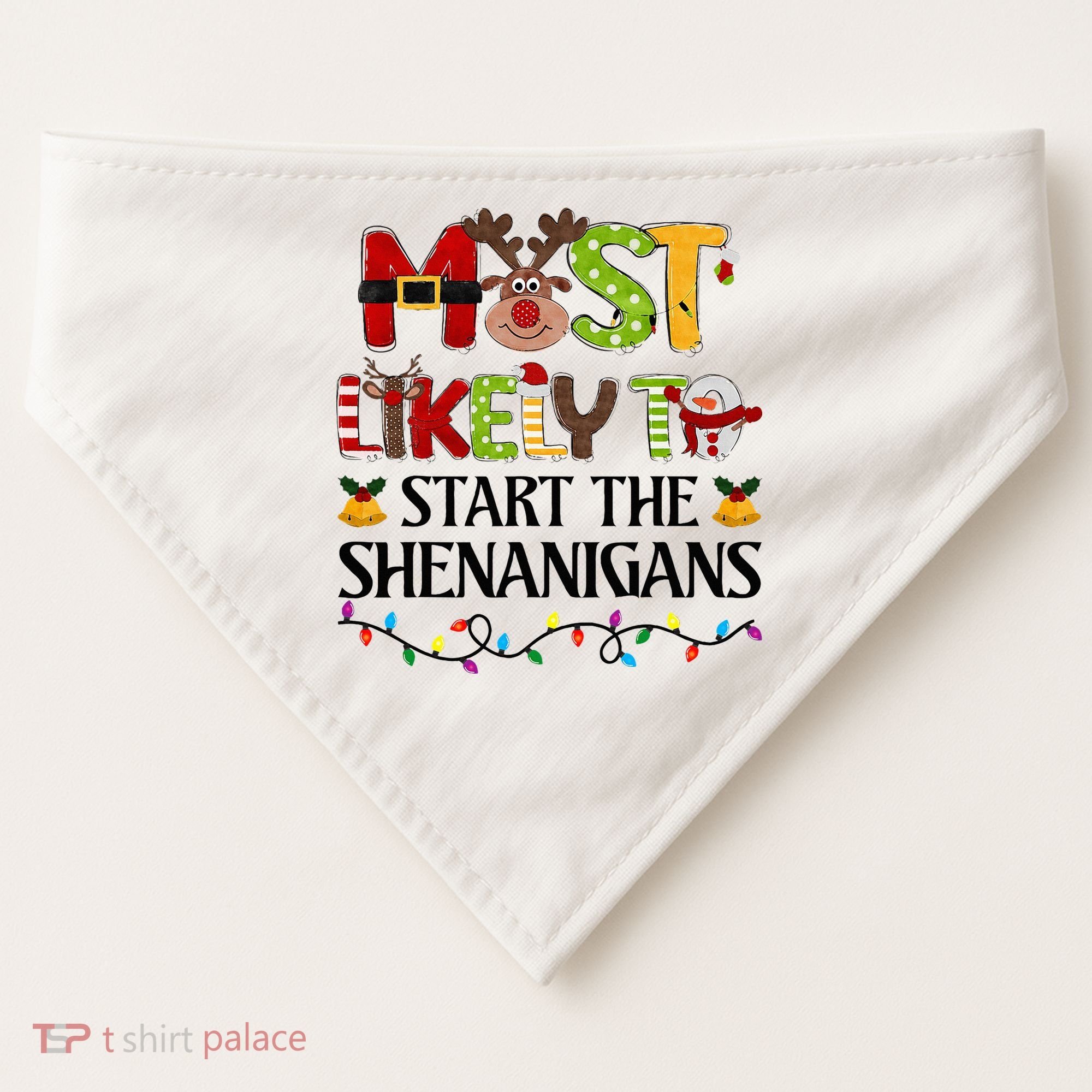 Most Likely To Start The Shenanigans Christmas Family Xmas USA-Made Doggie Bandana