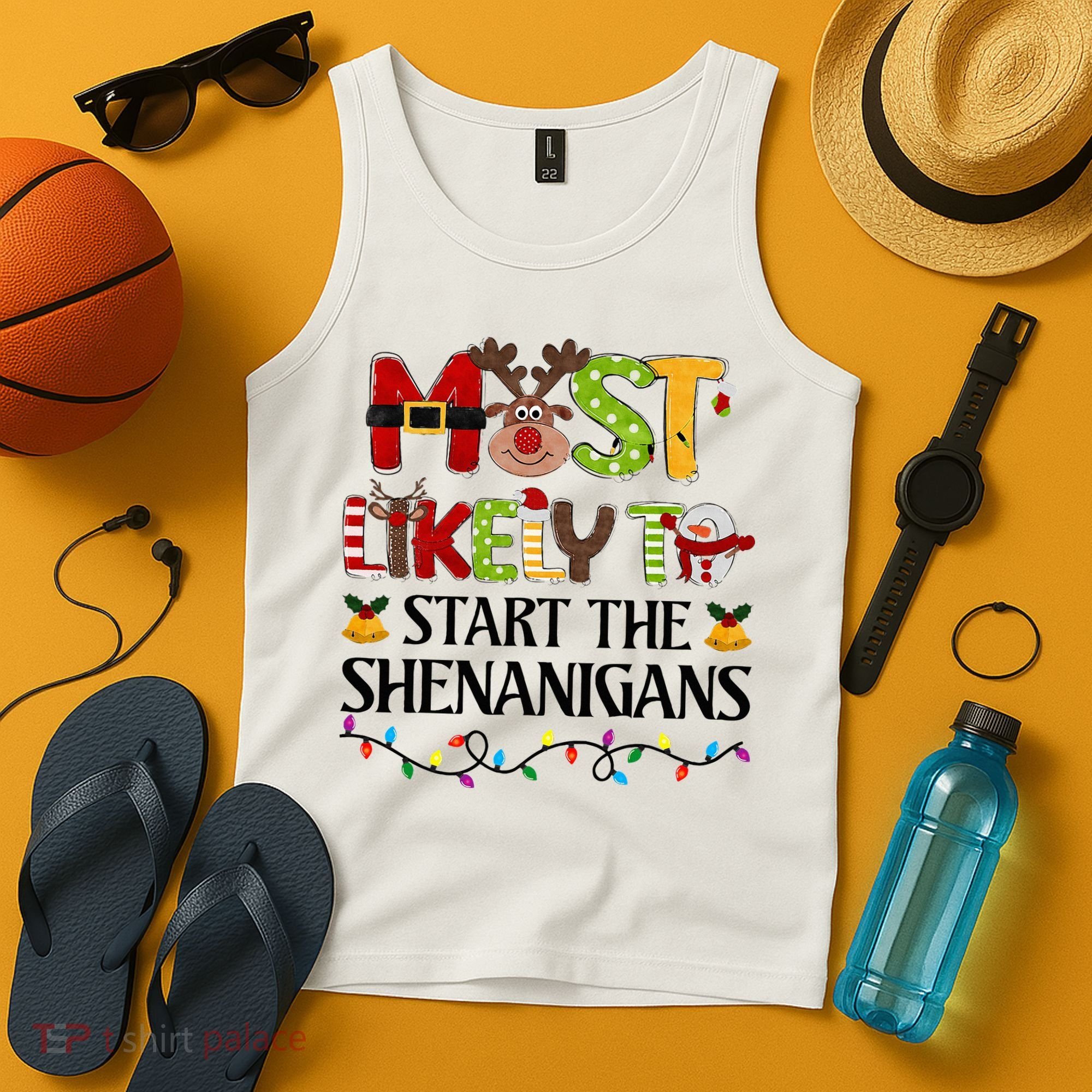 Most Likely To Start The Shenanigans Christmas Family Xmas Tank Top