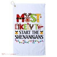 Most Likely To Start The Shenanigans Christmas Family Xmas Golf Towel thumb 0
