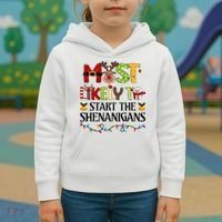 Most Likely To Start The Shenanigans Christmas Family Xmas Kids Hoodie thumb 3