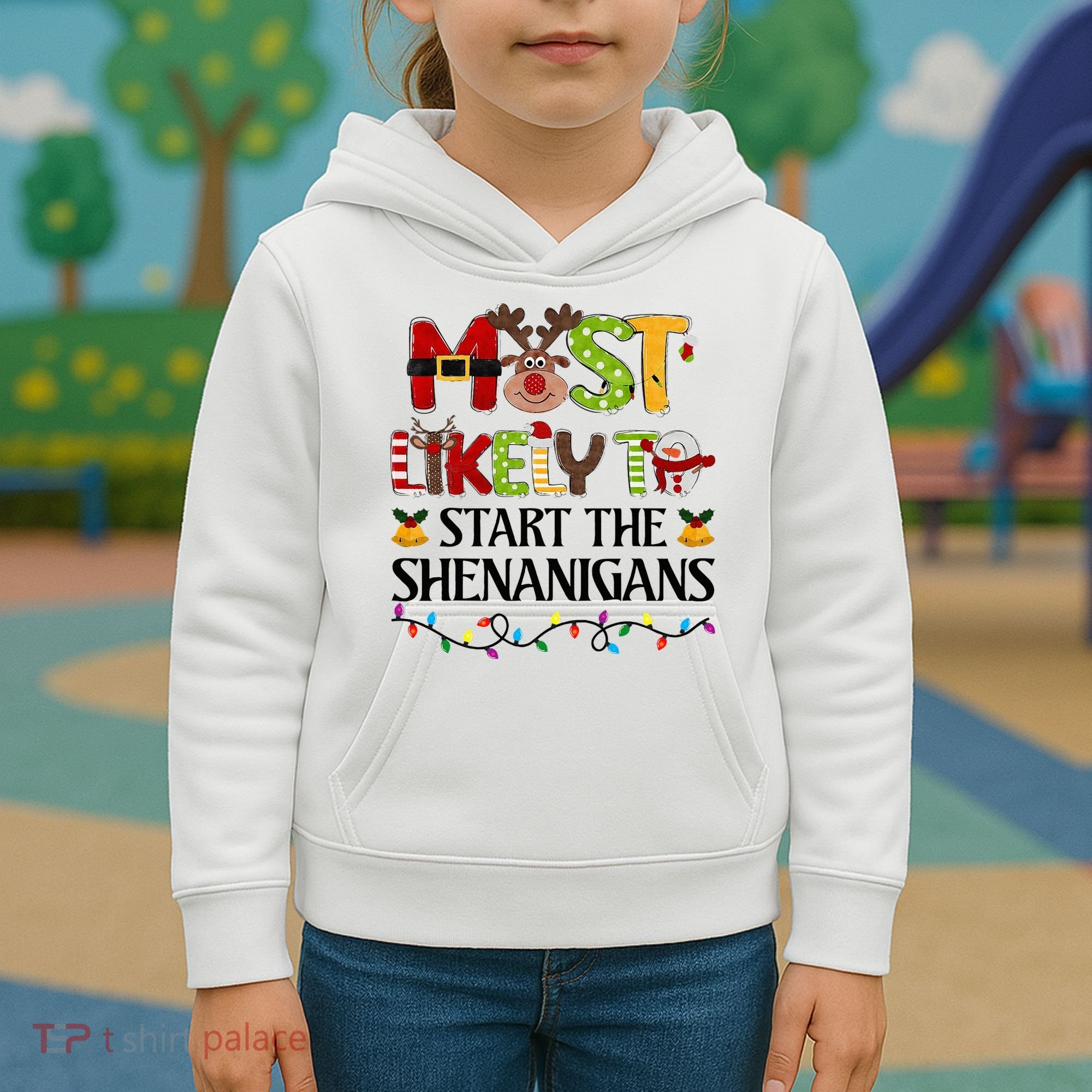 Most Likely To Start The Shenanigans Christmas Family Xmas Kids Hoodie