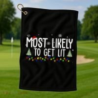 Most Likely To Get Lit Funny Christmas Golf Towel thumb 1