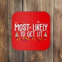 Most Likely To Get Lit Funny Christmas Coaster thumb 0