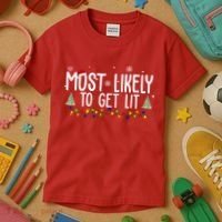 Most Likely To Get Lit Funny Christmas Kids T-Shirt thumb 3