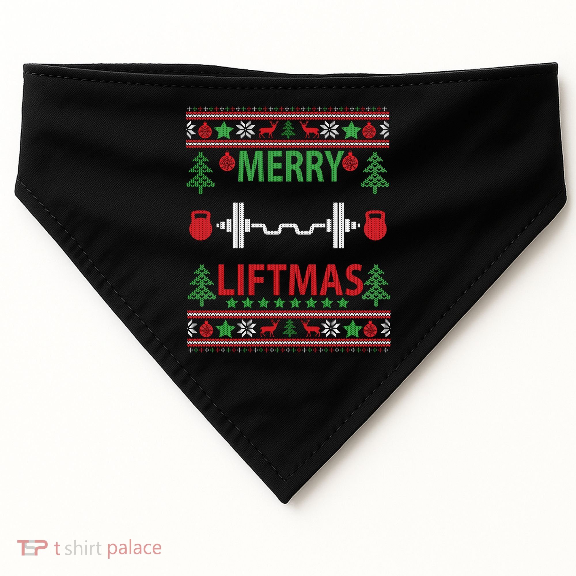 Merry Liftmas Ugly Christmas Sweater Gym Workout Gift USA-Made Doggie Bandana