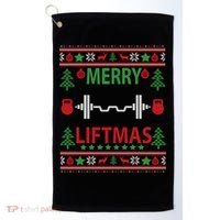 Merry Liftmas Ugly Christmas Sweater Gym Workout Gift Golf Towel thumb 0