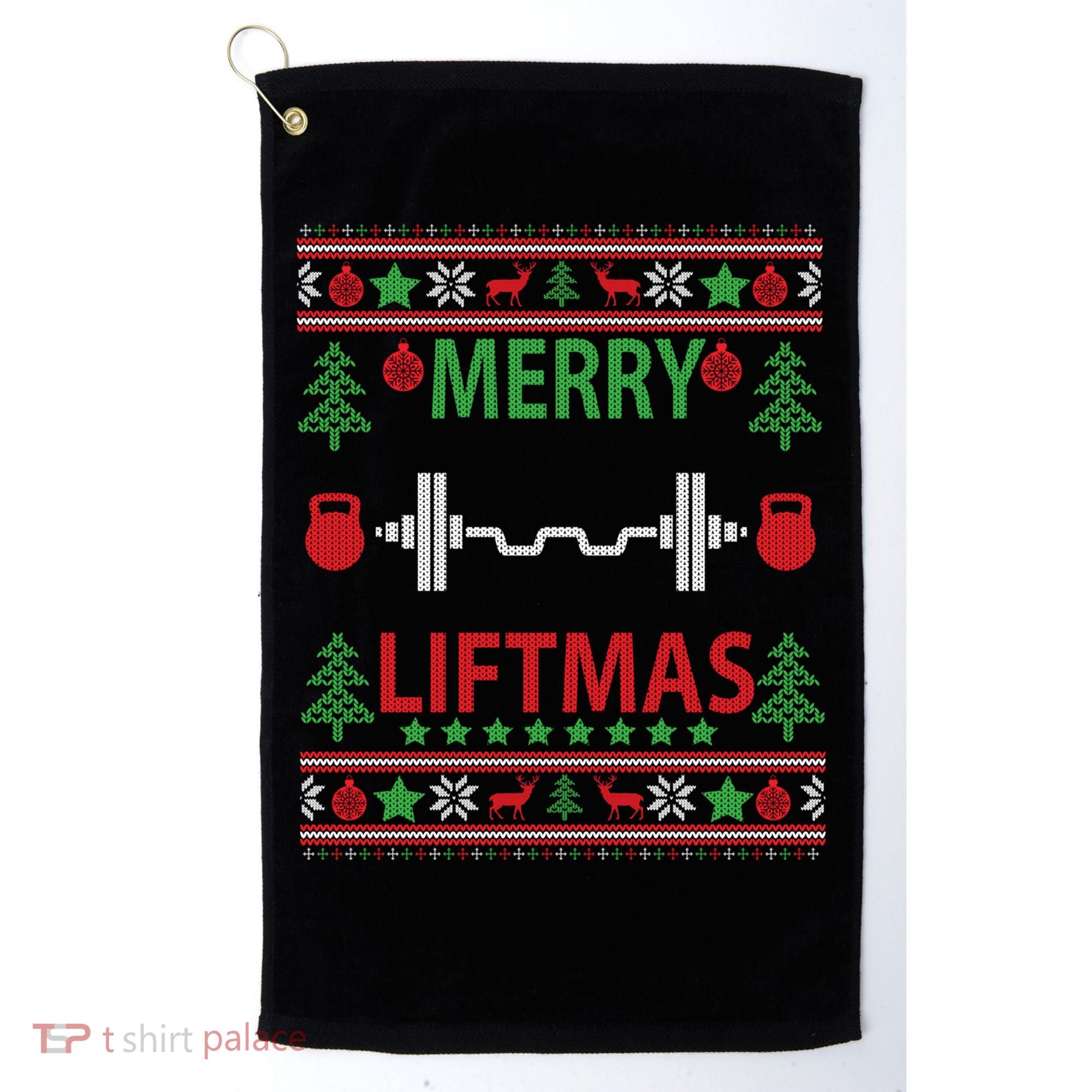 Merry Liftmas Ugly Christmas Sweater Gym Workout Gift Golf Towel