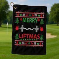 Merry Liftmas Ugly Christmas Sweater Gym Workout Gift Golf Towel thumb 1