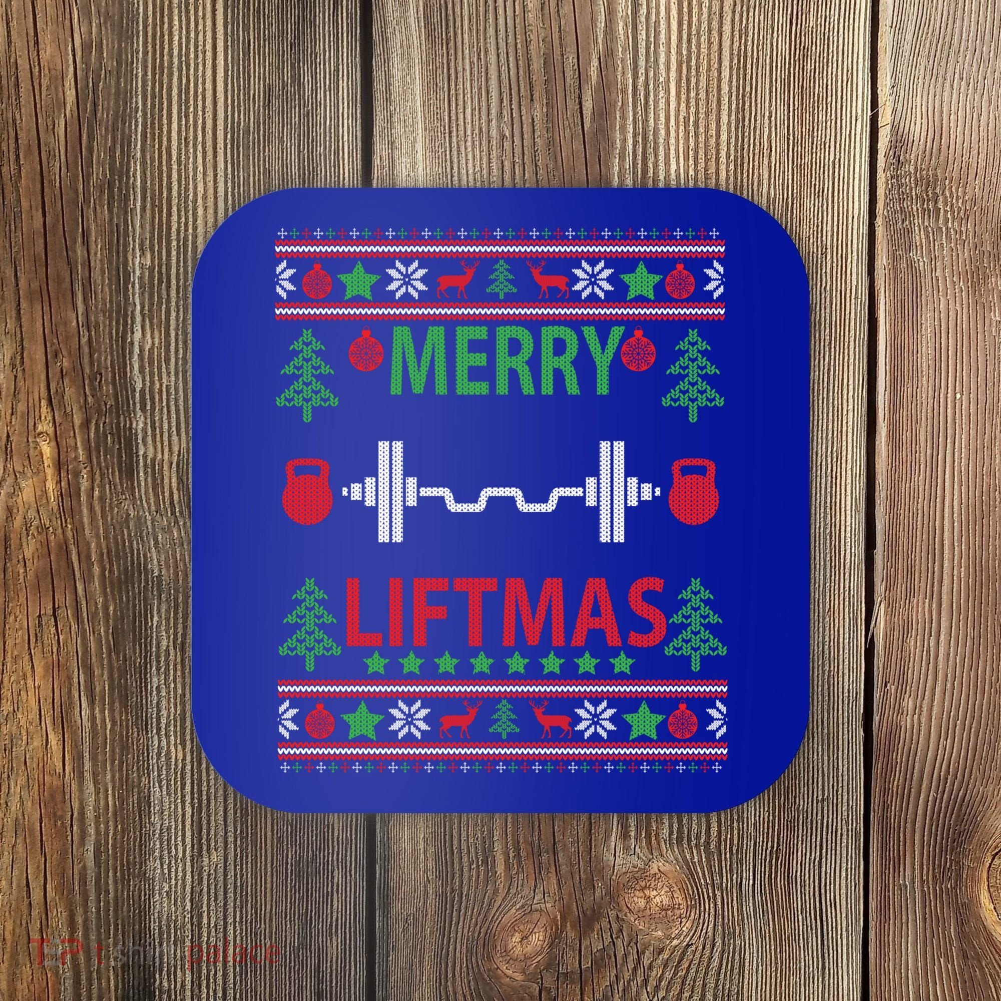 Merry Liftmas Ugly Christmas Sweater Gym Workout Gift Coaster