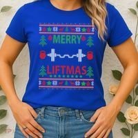 Merry Liftmas Ugly Christmas Sweater Gym Workout Gift Women's T-Shirt thumb 2