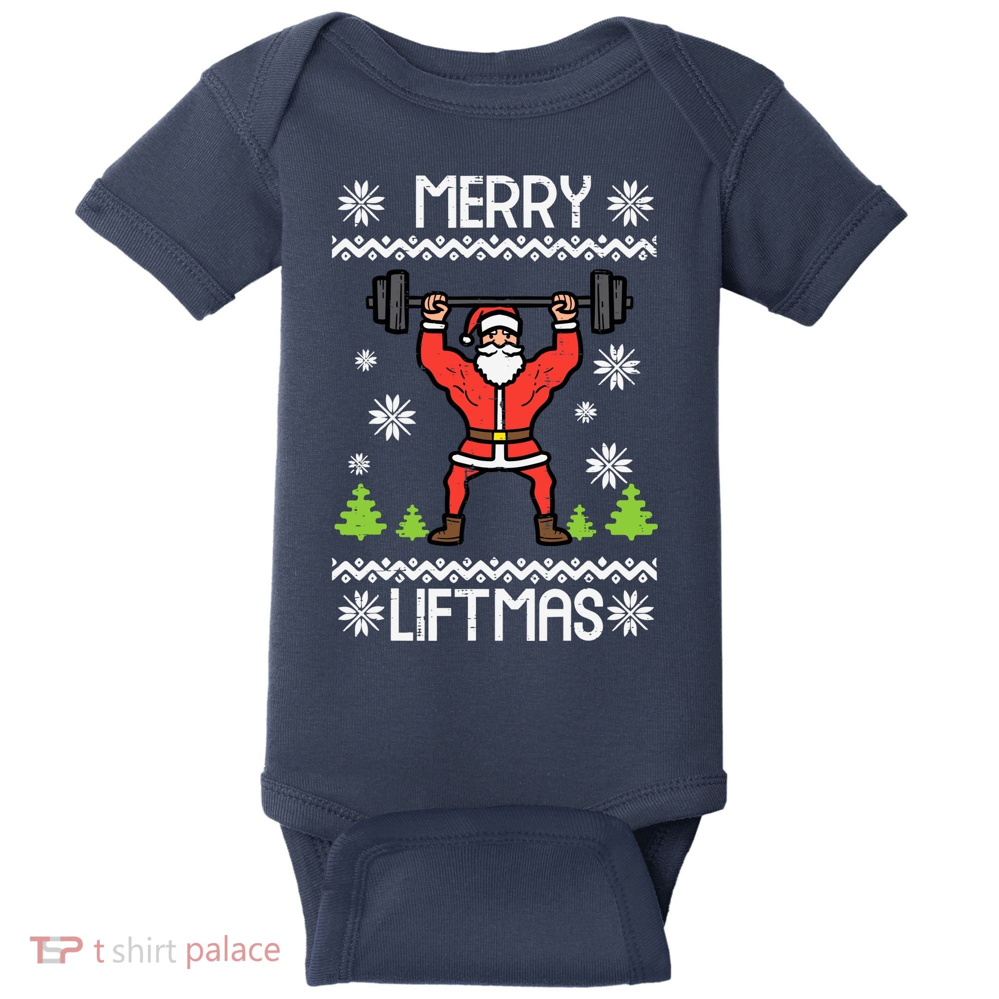 Merry Liftmas Ugly Christmas Xmas Workout Gym Bodybuild Baby Bodysuit