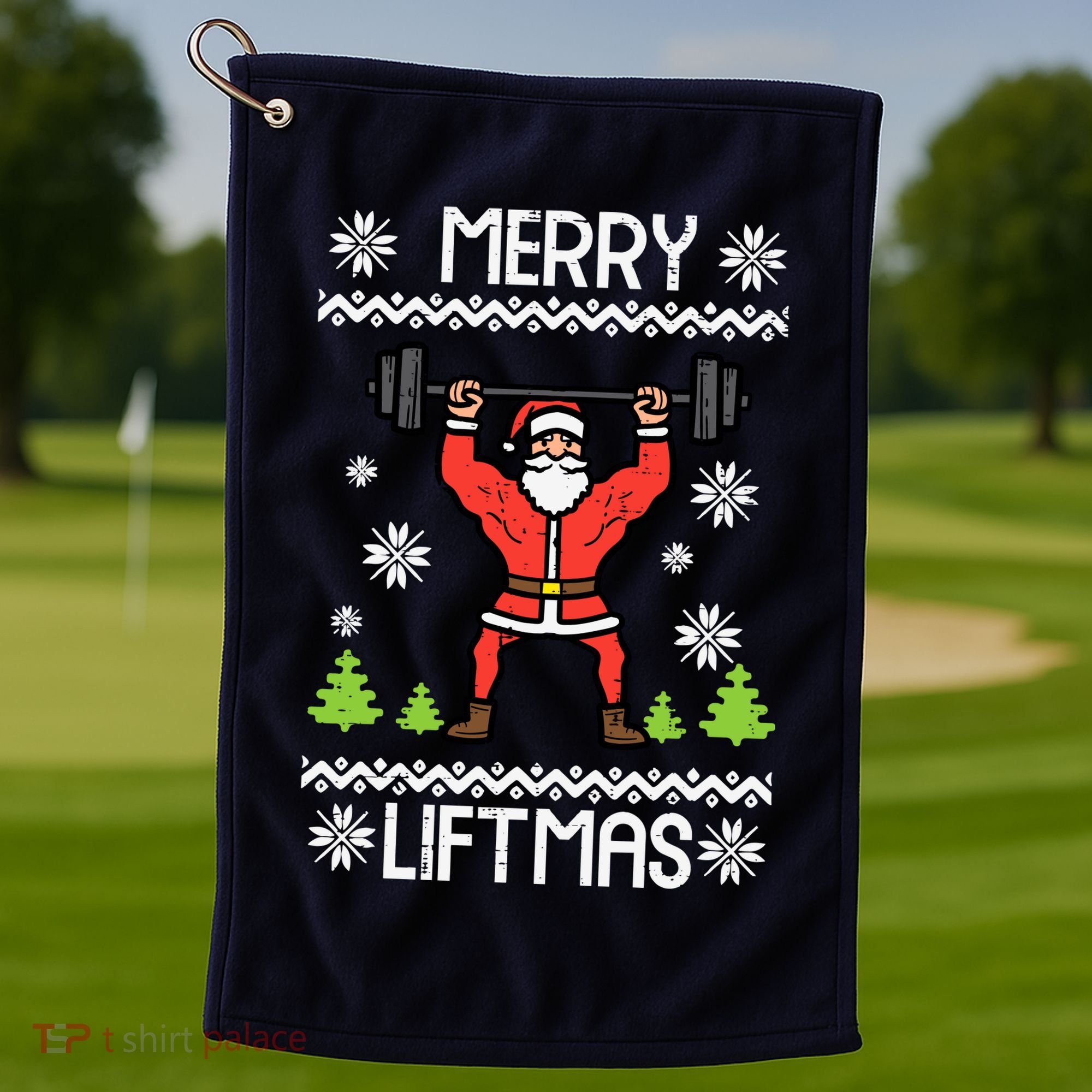 Merry Liftmas Ugly Christmas Xmas Workout Gym Bodybuild Golf Towel