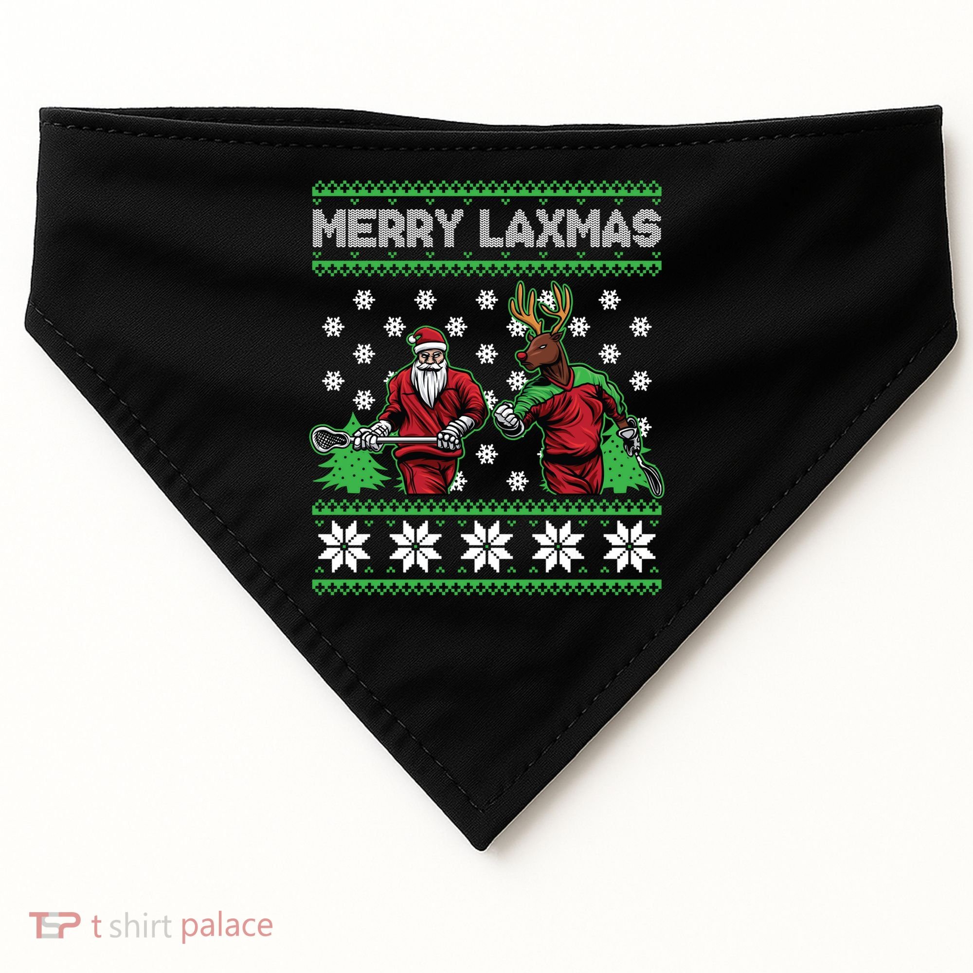 Merry Laxmas Ugly Christmas Lacrosse Santa Reindeer Sweater Sweatshirt USA-Made Doggie Bandana