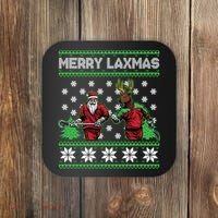 Merry Laxmas Ugly Christmas Lacrosse Santa Reindeer Sweater Sweatshirt Coaster thumb 0