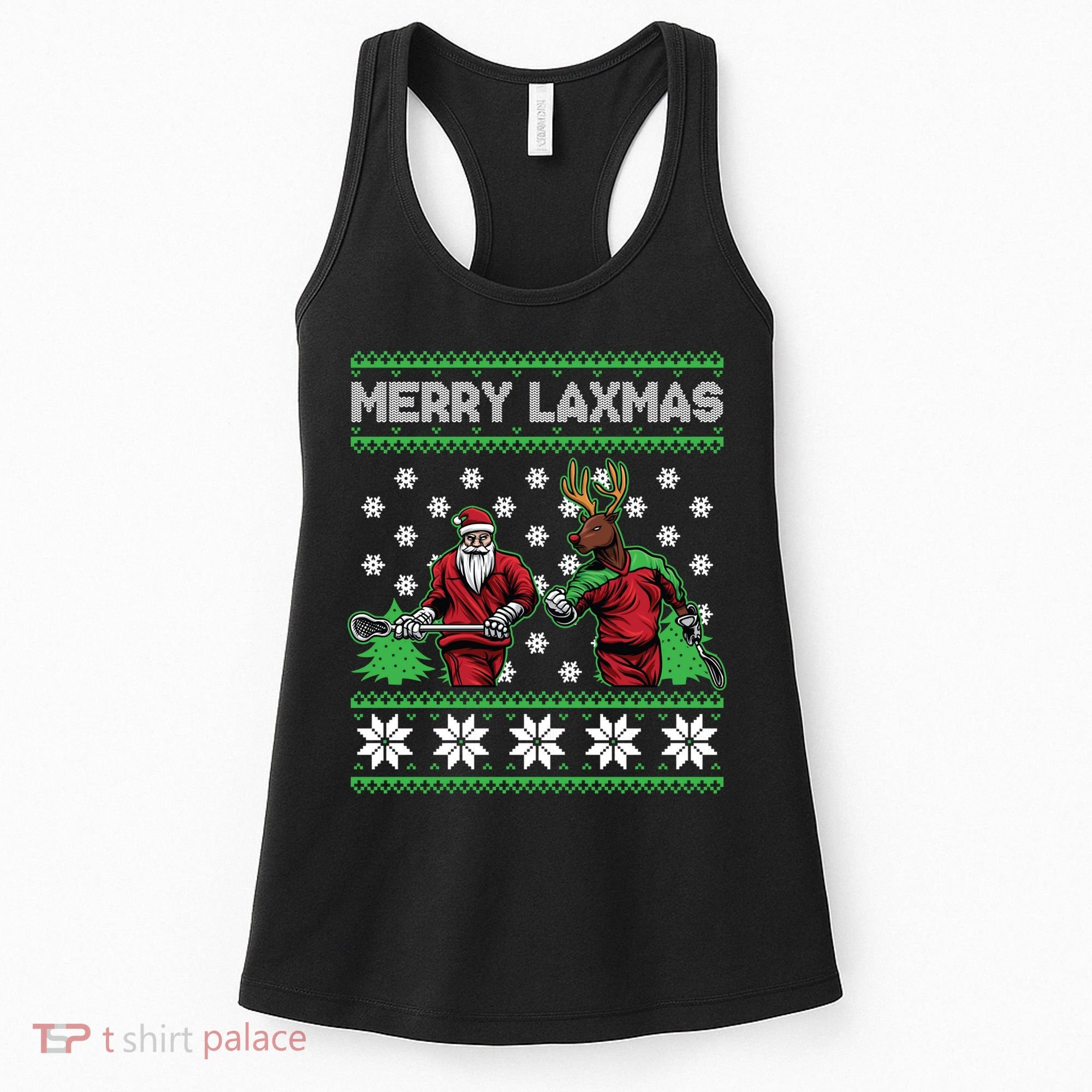 Merry Laxmas Ugly Christmas Lacrosse Santa Reindeer Sweater Sweatshirt Women's Tank Top