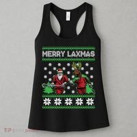 Merry Laxmas Ugly Christmas Lacrosse Santa Reindeer Sweater Sweatshirt Women's Tank Top thumb 3