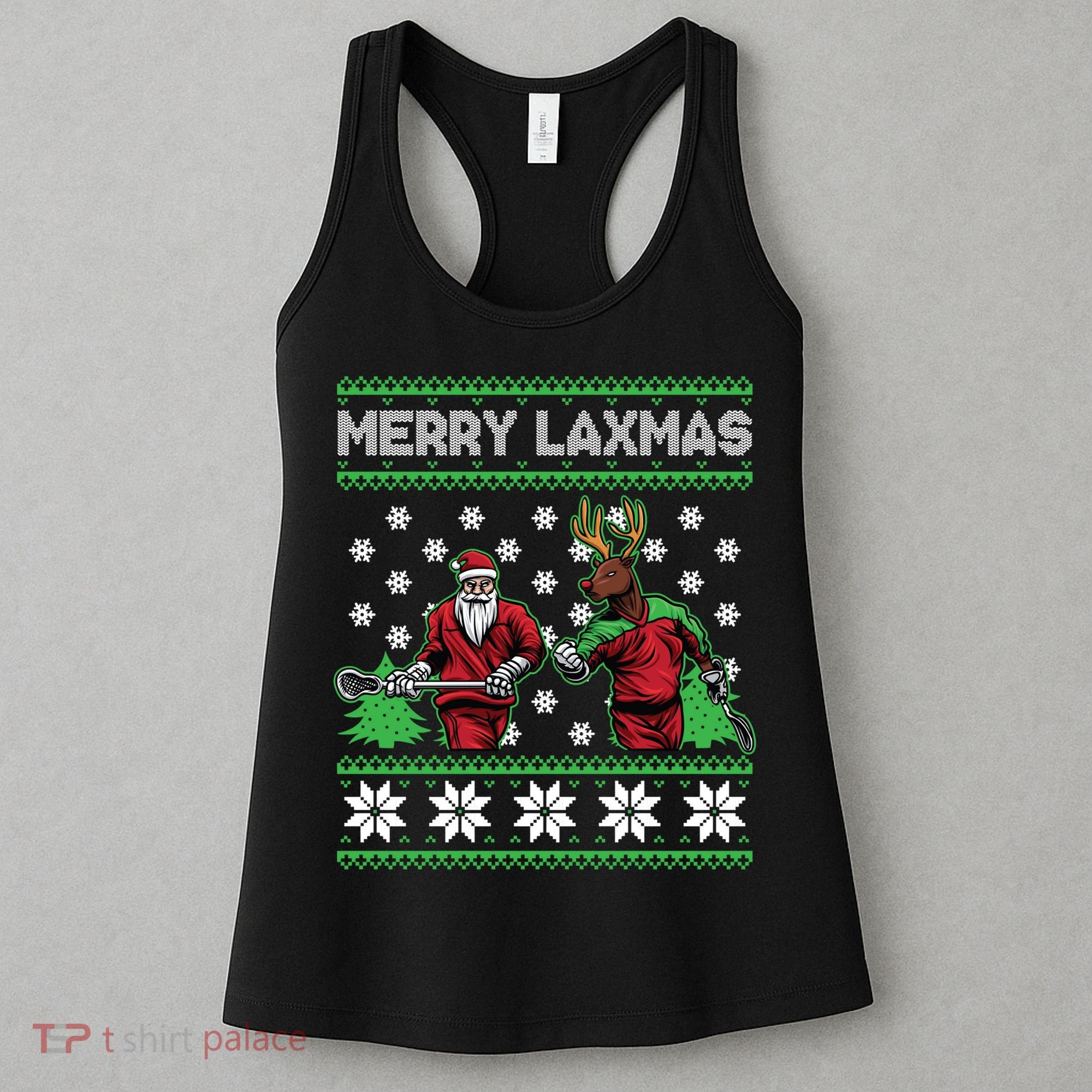 Merry Laxmas Ugly Christmas Lacrosse Santa Reindeer Sweater Sweatshirt Women's Tank Top