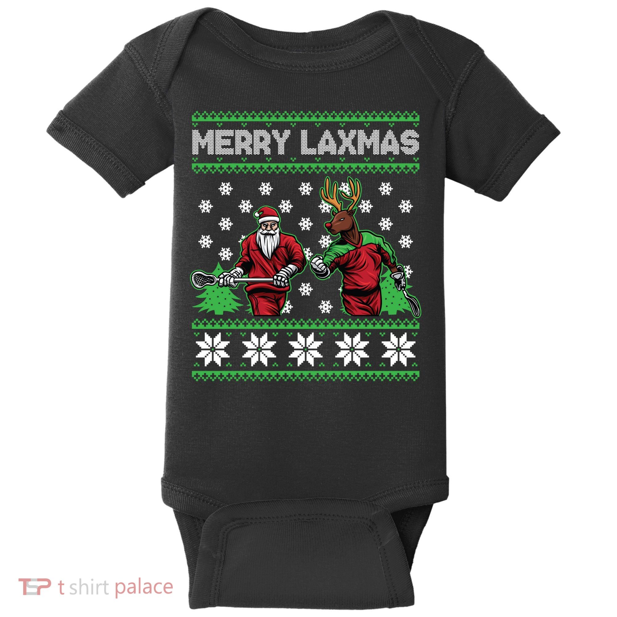 Merry Laxmas Ugly Christmas Lacrosse Santa Reindeer Sweater Sweatshirt Baby Bodysuit
