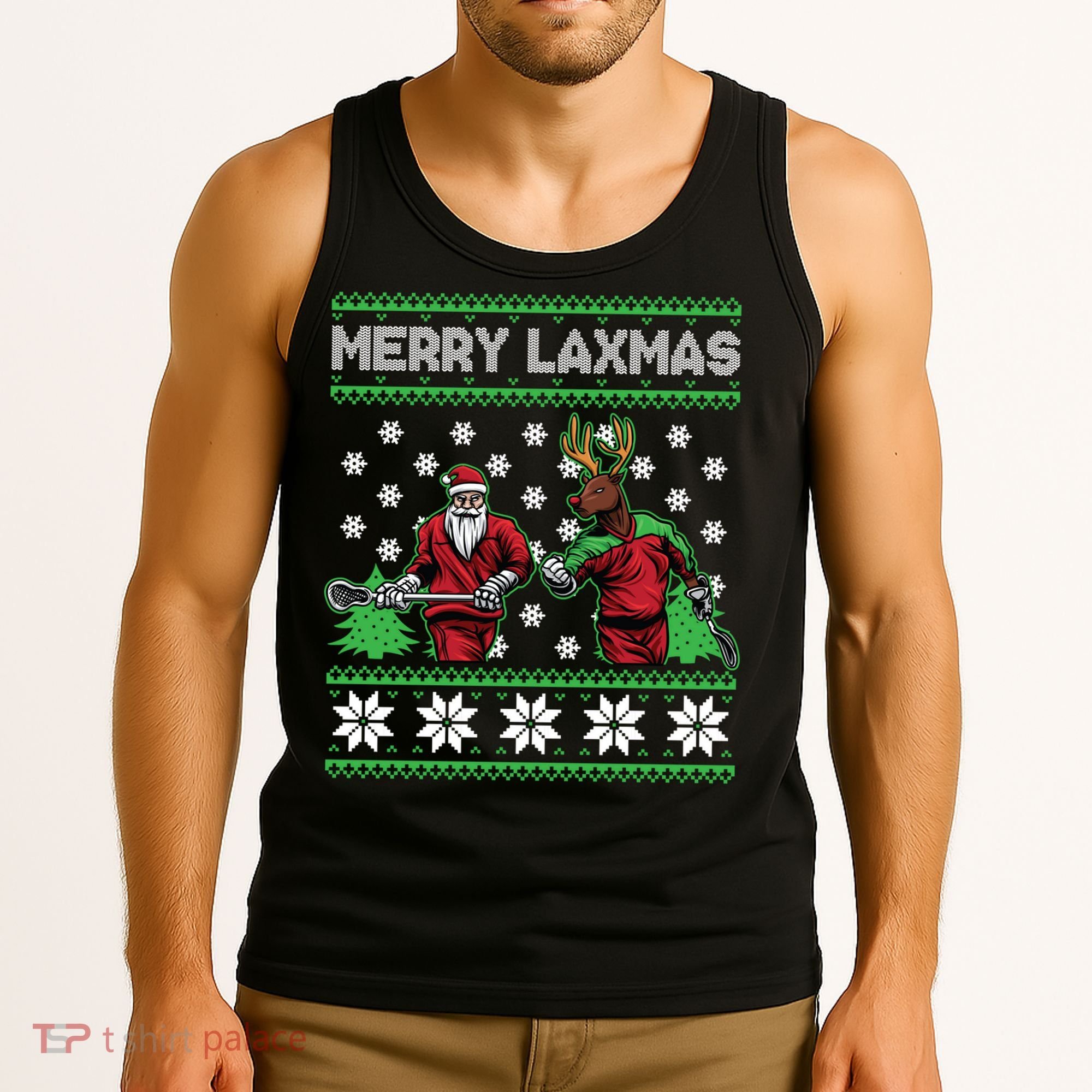 Merry Laxmas Ugly Christmas Lacrosse Santa Reindeer Sweater Sweatshirt Tank Top