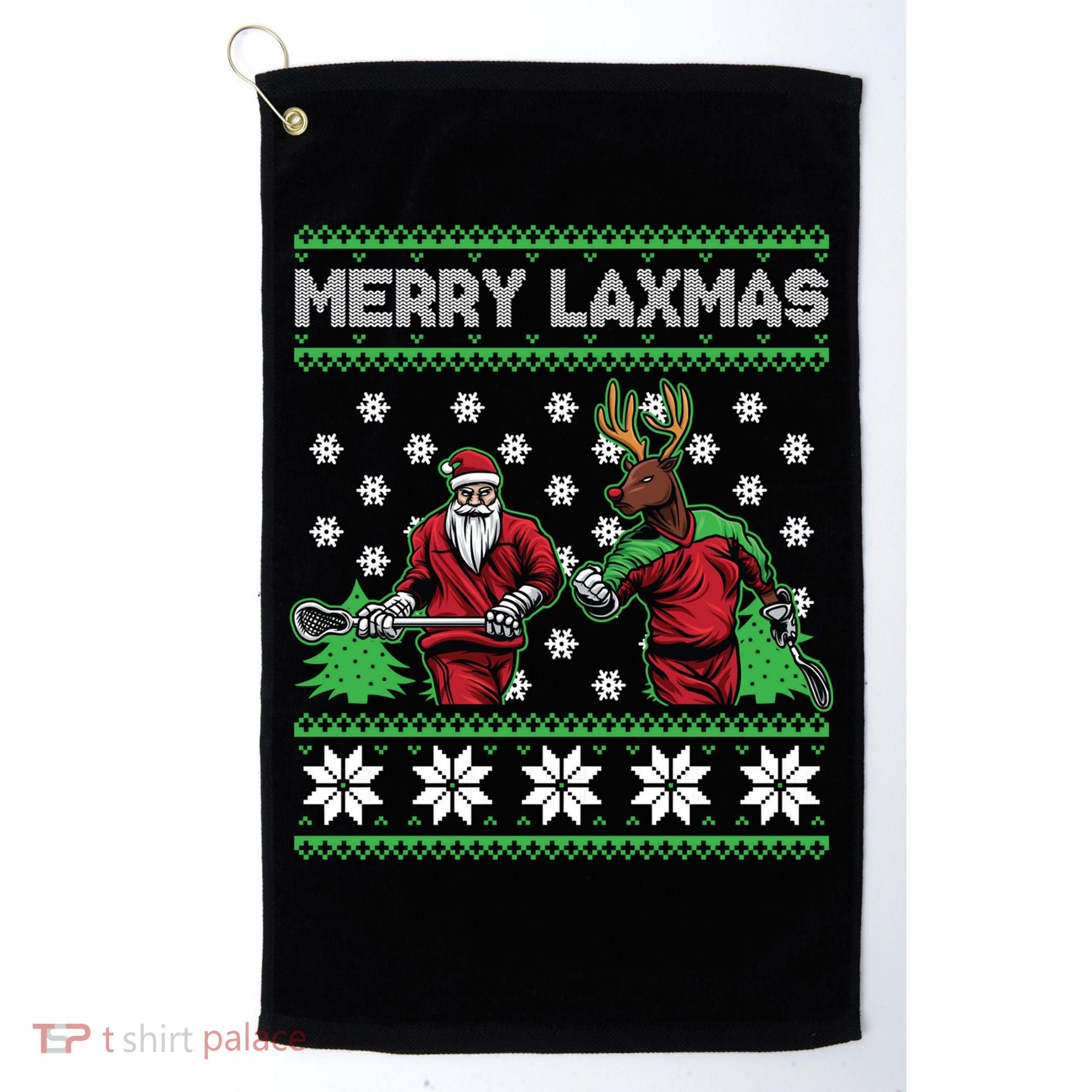 Merry Laxmas Ugly Christmas Lacrosse Santa Reindeer Sweater Sweatshirt Golf Towel
