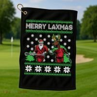 Merry Laxmas Ugly Christmas Lacrosse Santa Reindeer Sweater Sweatshirt Golf Towel thumb 1