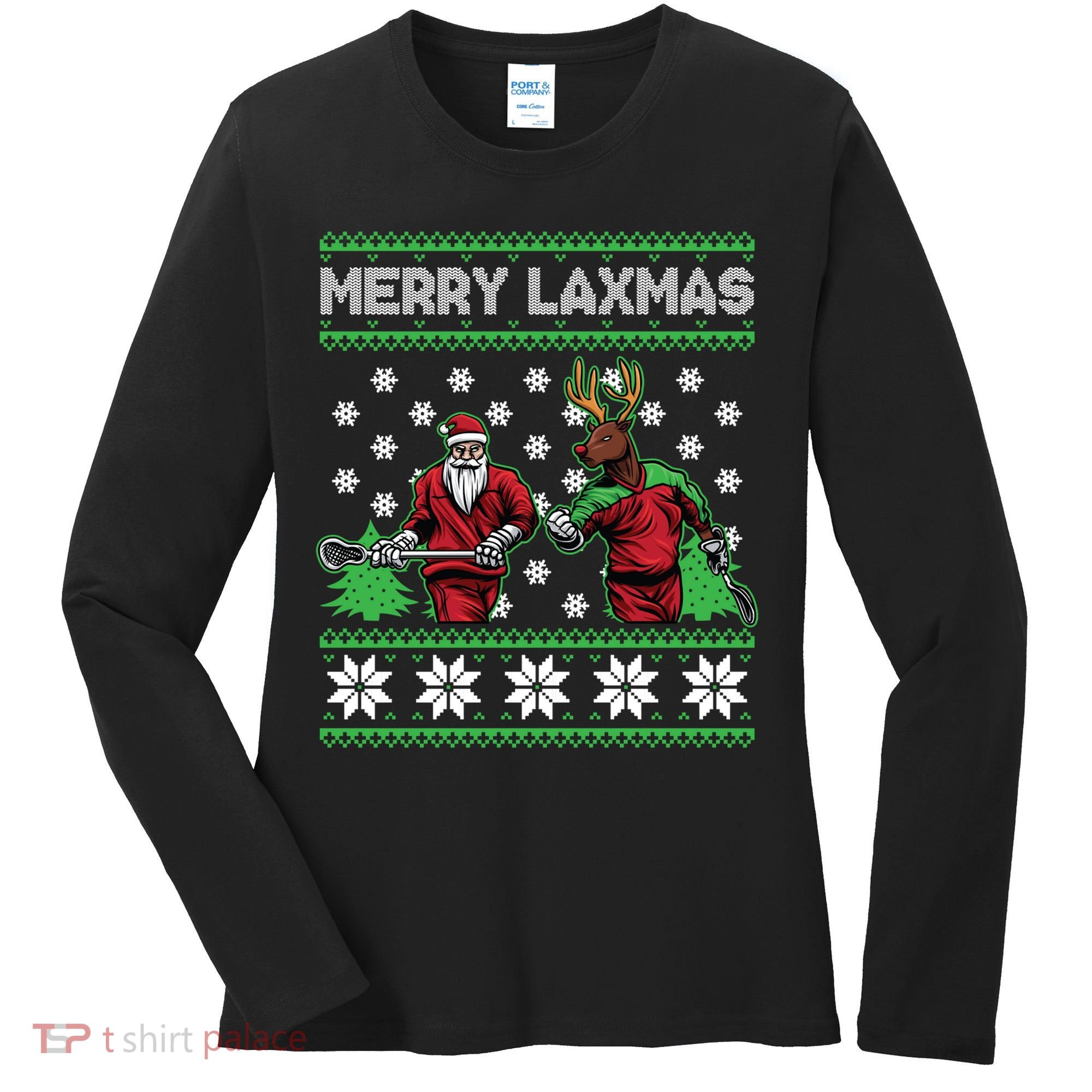 Merry Laxmas Ugly Christmas Lacrosse Santa Reindeer Sweater Sweatshirt Women's Long Sleeve Shirt