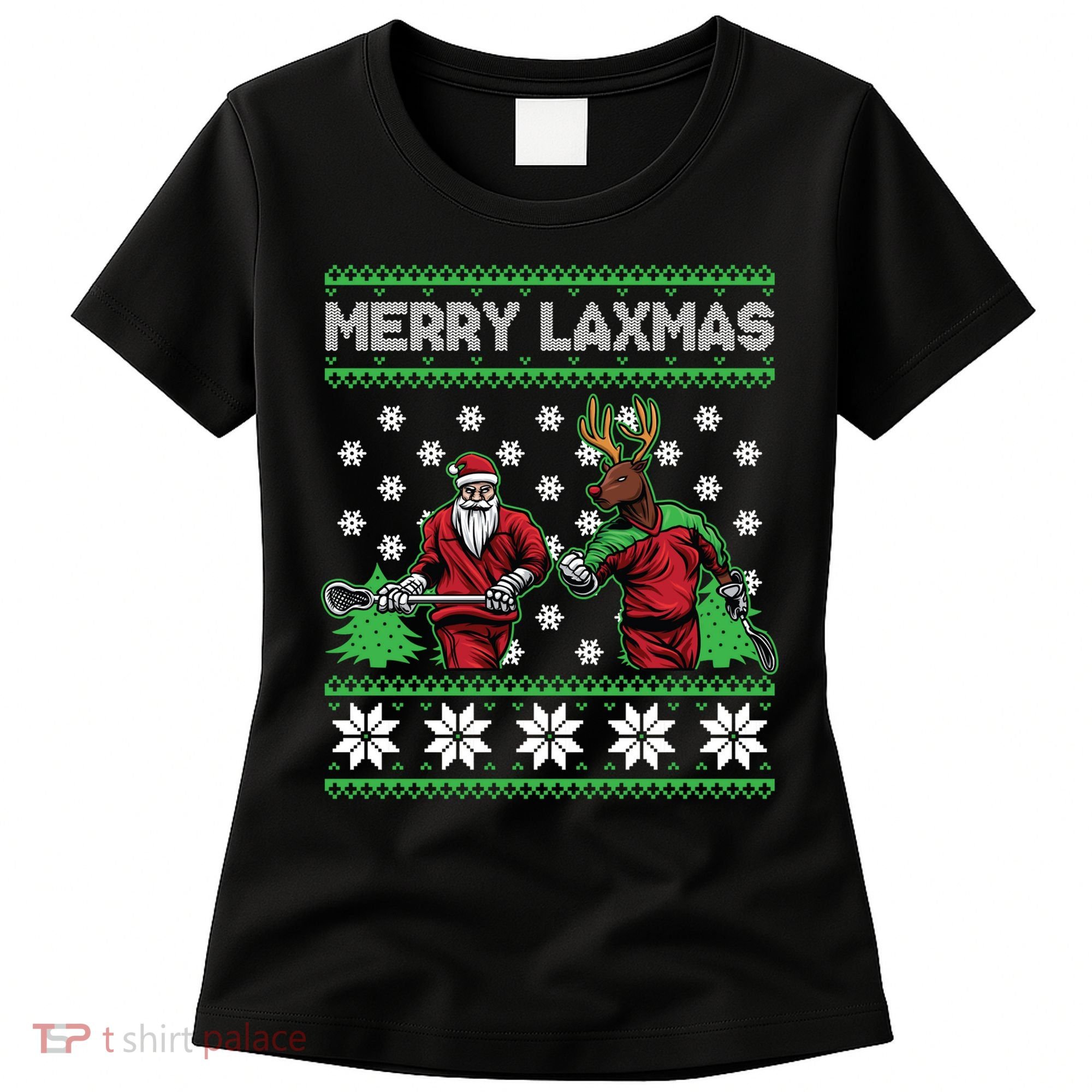 Merry Laxmas Ugly Christmas Lacrosse Santa Reindeer Sweater Sweatshirt Women's T-Shirt