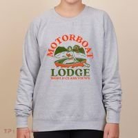 Motorboat Lodge World Class Views. Funny Retro Canoe Pinup Women's Sweatshirt thumb 0