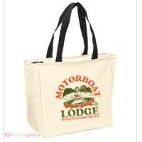 Motorboat Lodge World Class Views. Funny Retro Canoe Pinup Tote Bag thumb 2
