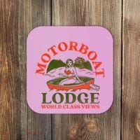 Motorboat Lodge World Class Views. Funny Retro Canoe Pinup Coaster thumb 0