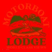Motorboat Lodge World Class Views. Funny Retro Canoe Pinup Santa Hat thumb 1