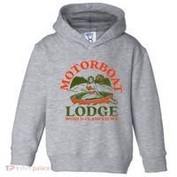 Motorboat Lodge World Class Views. Funny Retro Canoe Pinup Toddler Hoodie thumb 0