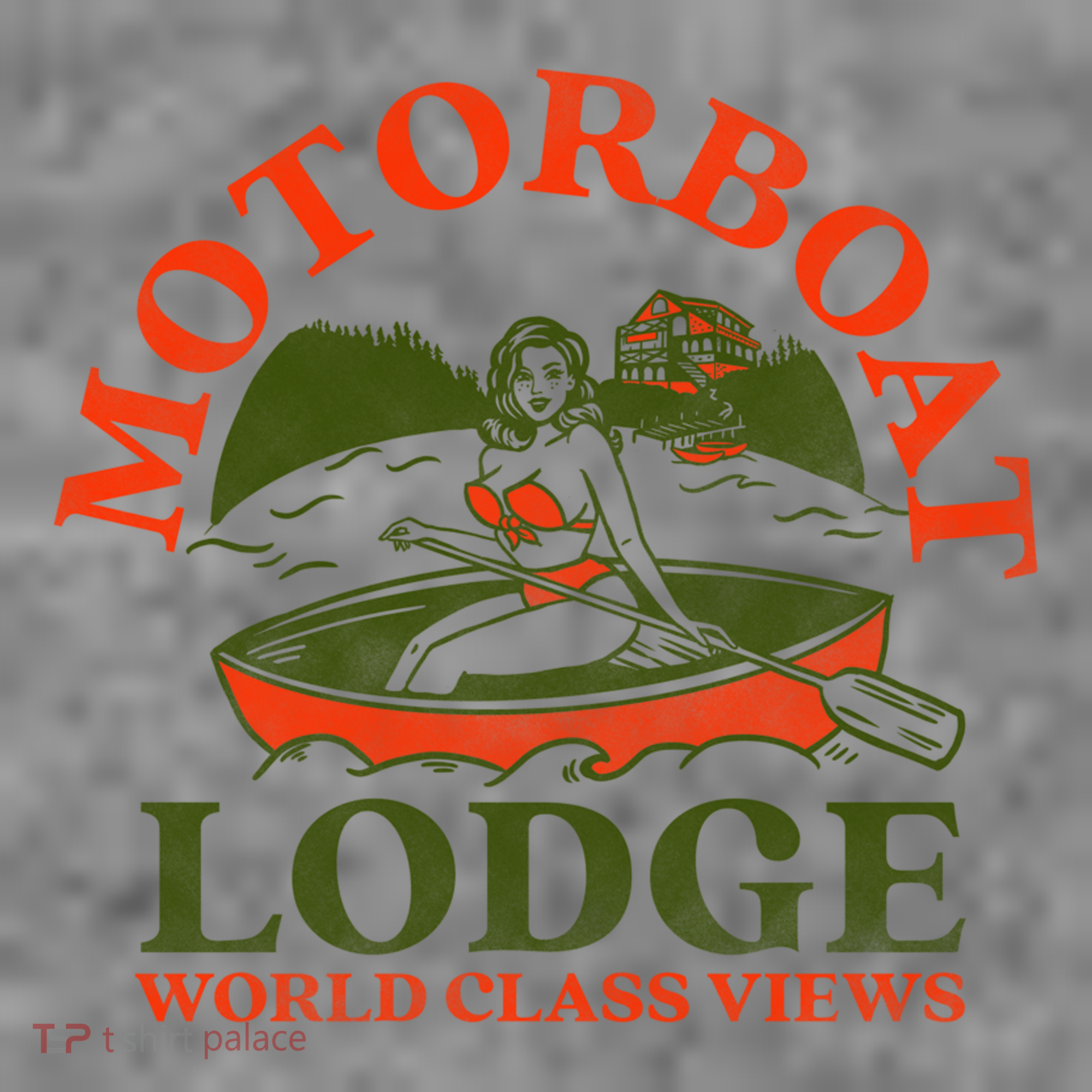Motorboat Lodge World Class Views. Funny Retro Canoe Pinup Toddler Hoodie