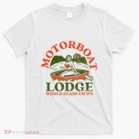 Motorboat Lodge World Class Views. Funny Retro Canoe Pinup T-Shirt thumb 0