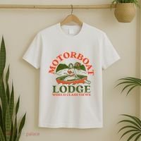 Motorboat Lodge World Class Views. Funny Retro Canoe Pinup T-Shirt thumb 2