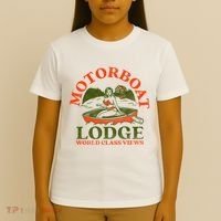 Motorboat Lodge World Class Views. Funny Retro Canoe Pinup T-Shirt thumb 4