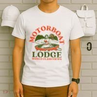 Motorboat Lodge World Class Views. Funny Retro Canoe Pinup T-Shirt thumb 6