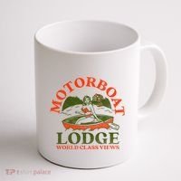 Motorboat Lodge World Class Views. Funny Retro Canoe Pinup Coffee Mug thumb 1