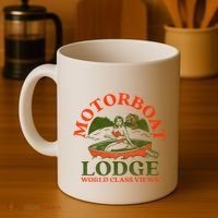 Motorboat Lodge World Class Views. Funny Retro Canoe Pinup Coffee Mug thumb 4