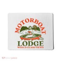 Motorboat Lodge World Class Views. Funny Retro Canoe Pinup Mousepad thumb 0
