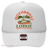 Motorboat Lodge World Class Views. Funny Retro Canoe Pinup Hat thumb 0