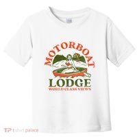 Motorboat Lodge World Class Views. Funny Retro Canoe Pinup Toddler T-Shirt thumb 0