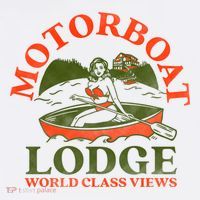 Motorboat Lodge World Class Views. Funny Retro Canoe Pinup Kids T-Shirt thumb 4