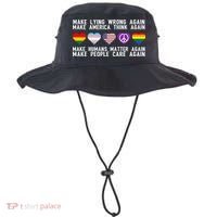 Make Lying Wrong Again Make America Think Again Make Human Matter Again Sarcasti Bucket Hat thumb 0