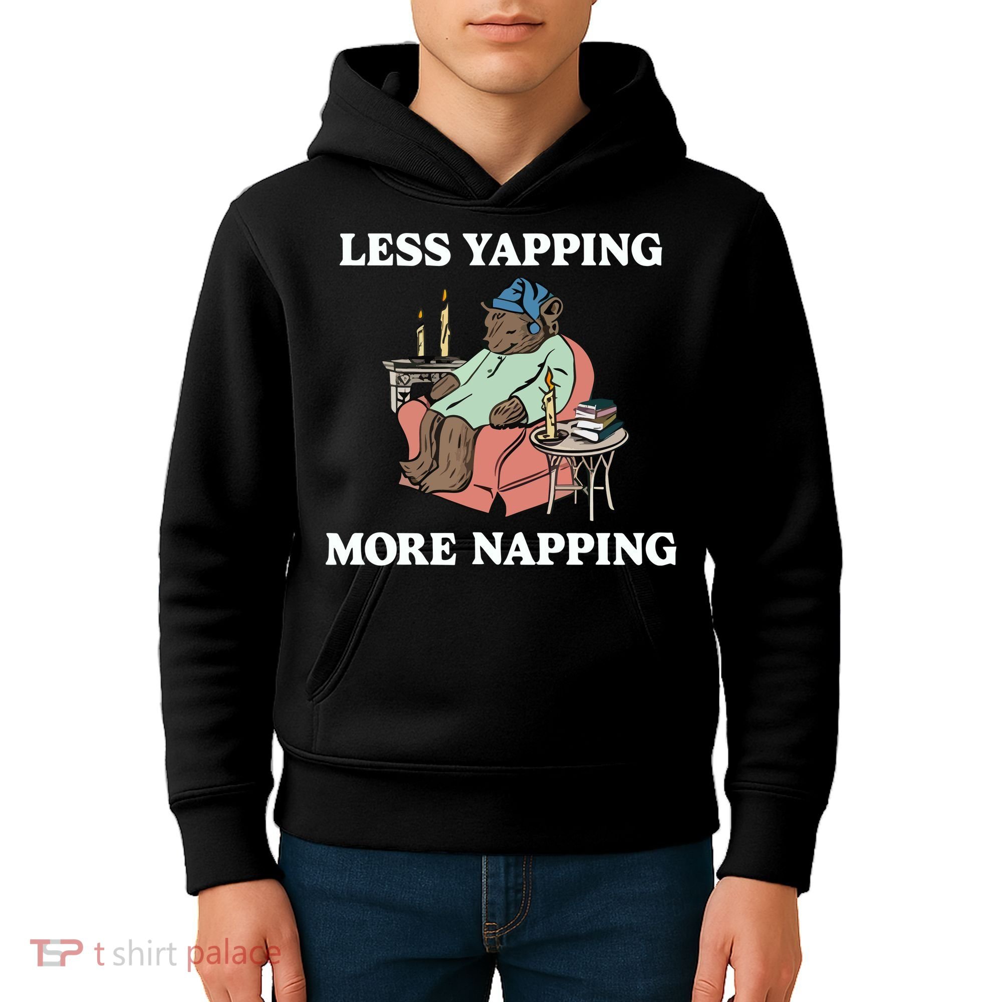 Middleclassfancy Less Yapping More Napping Kids Hoodie