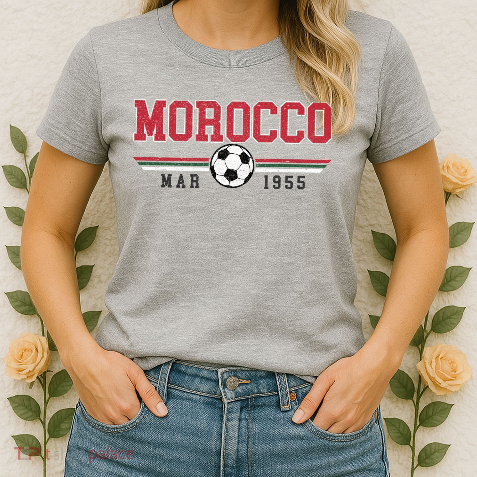 Morocco MAR 1955 Futbol World Soccer Crest Women's T-Shirt