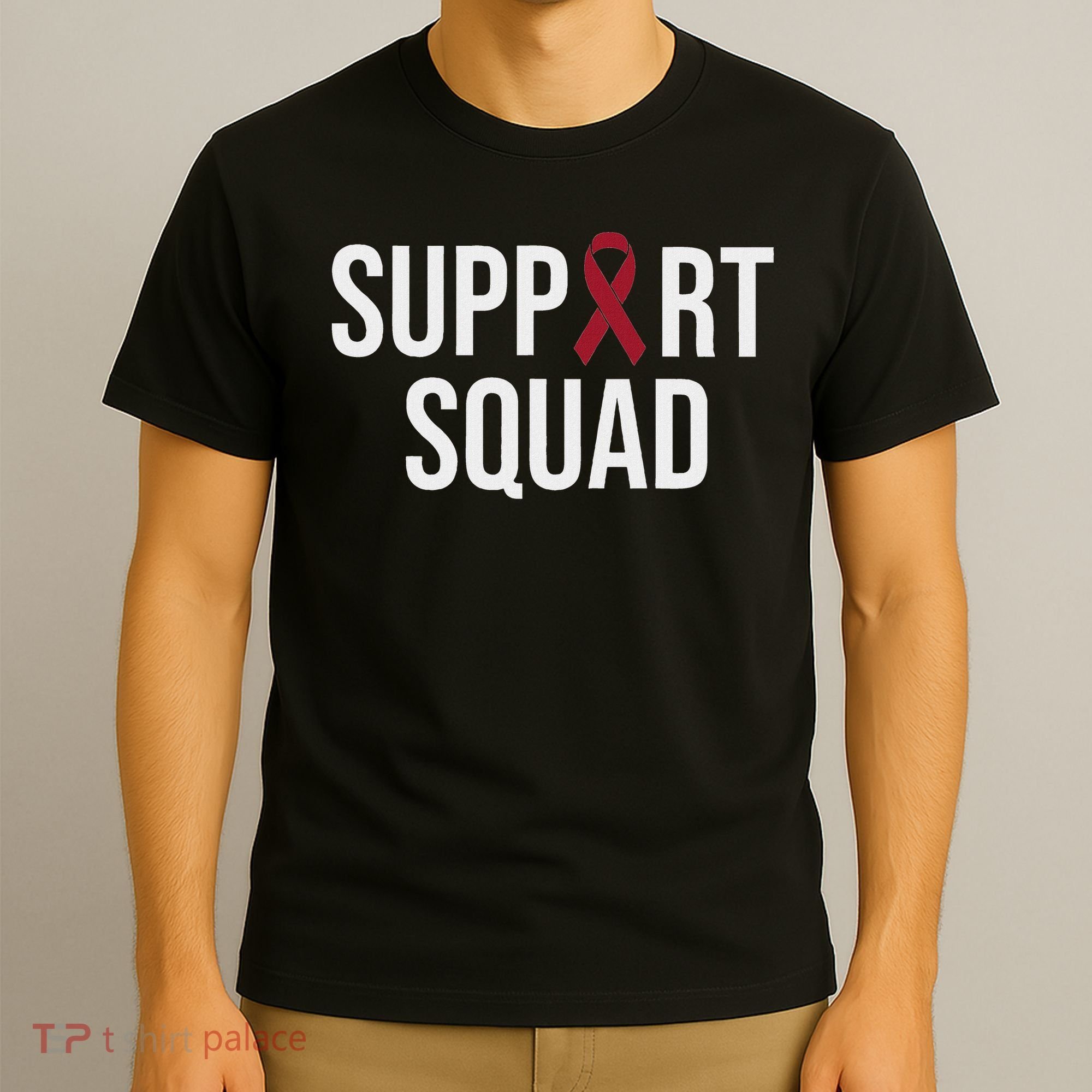 Multiple Myeloma Awareness Burgundy Ribbon Support Squad T-Shirt