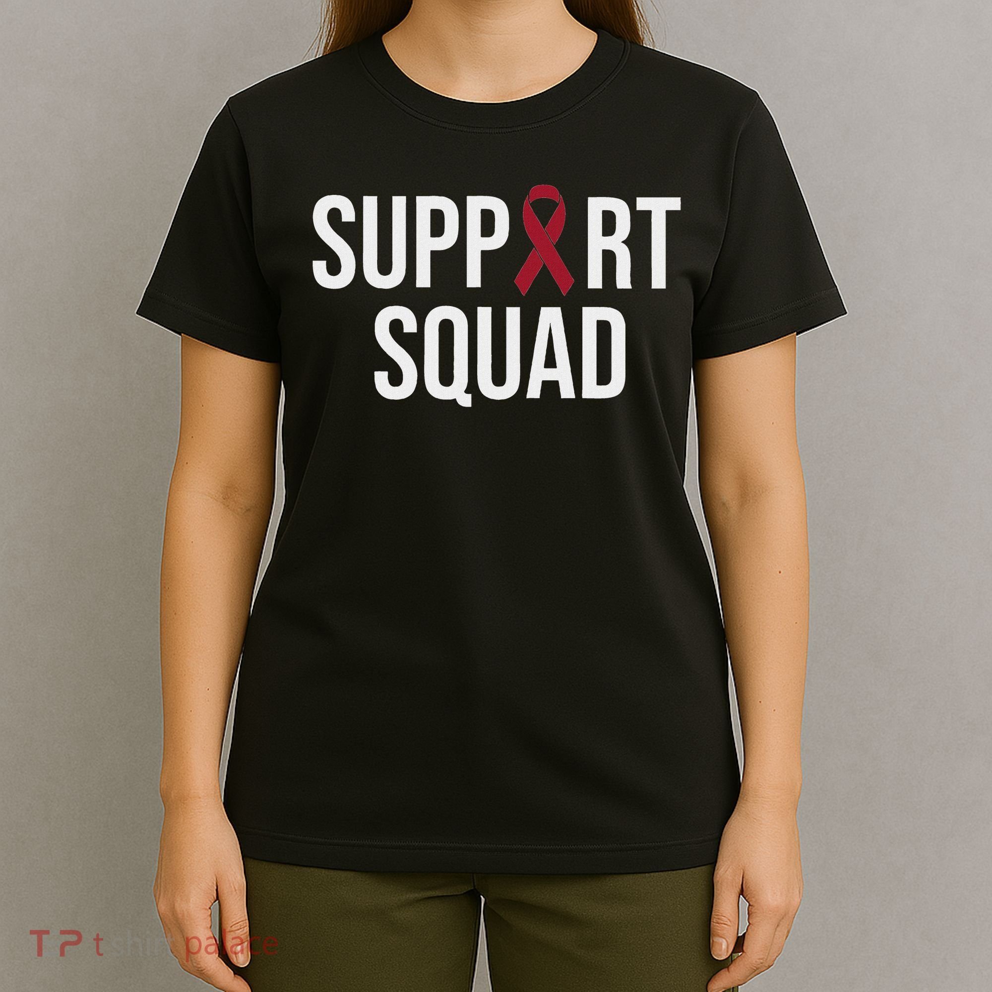 Multiple Myeloma Awareness Burgundy Ribbon Support Squad T-Shirt